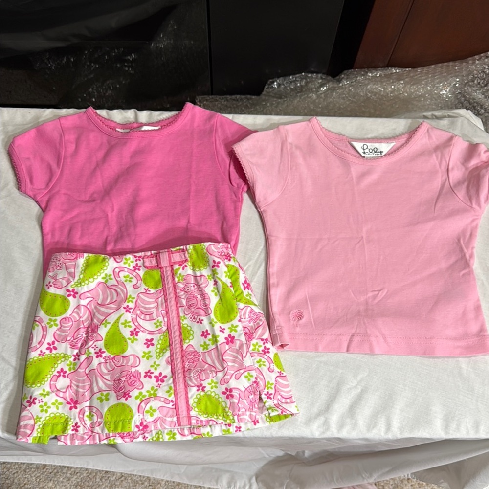 Lilly Pulitzer Pink and Green Skort with 2 Pink Tops